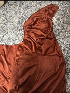 One-Shoulder Satin Dress in Rust - Women's Evening Dress